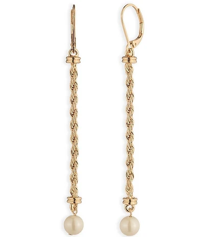 Lauren Ralph Lauren Gold Tone Pearl Rope Linear Earrings