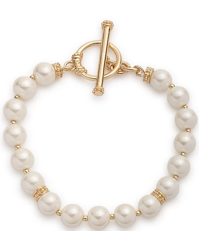 Lauren Ralph Lauren Gold Tone Pearl Toggle Flex Line Bracelet