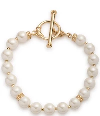 Lauren Ralph Lauren Gold Tone Pearl Toggle Flex Line Bracelet