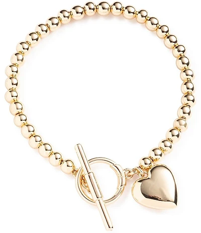 Lauren Ralph Lauren Gold Tone Puffy Heart Beaded Flex Line Bracelet