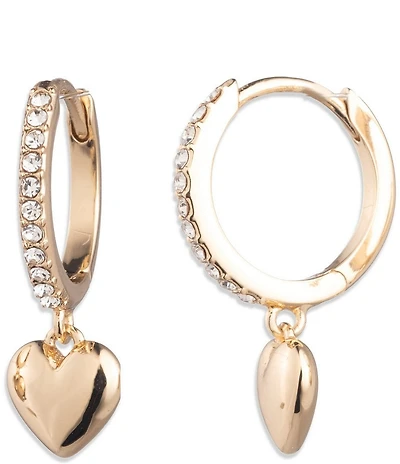 Lauren Ralph Lauren Gold Tone Puffy Heart Huggie Hoop Drop Earrings