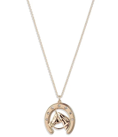 Lauren Ralph Lauren Gold Tone Round Horse Short Pendant Necklace