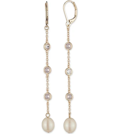 Lauren Ralph Lauren Gold Tone Silk Beaded Pearl Linear Earrings