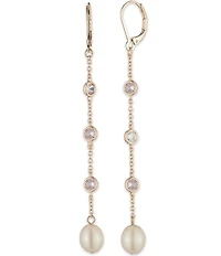 Lauren Ralph Lauren Gold Tone Silk Beaded Pearl Linear Earrings