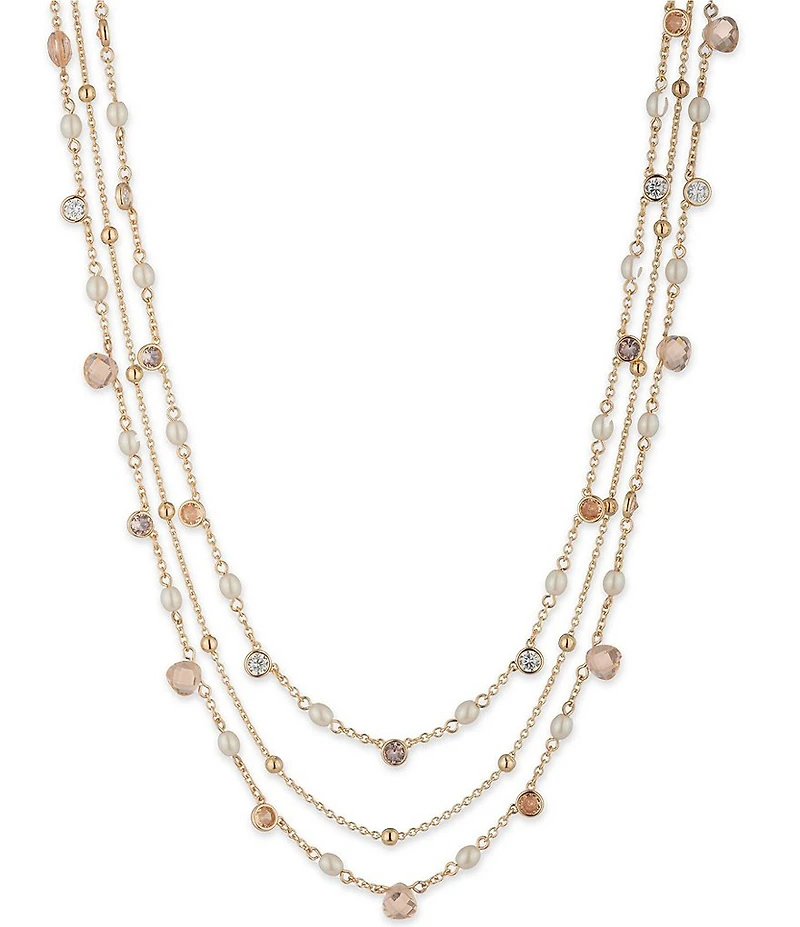 Lauren Ralph Lauren Gold Tone Silk Multi Row Pearl Collar Necklace