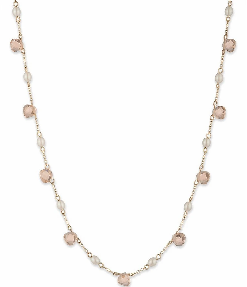 Lauren Ralph Lauren Gold Tone Silk Pearl Station Collar Necklace