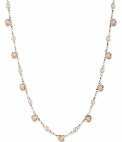 Lauren Ralph Lauren Gold Tone Silk Pearl Station Collar Necklace