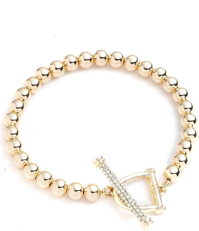 Lauren Ralph Lauren Gold Tone Toggled Beaded Flex Line Bracelet