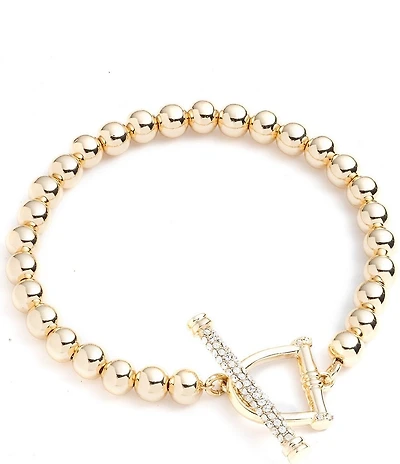 Lauren Ralph Lauren Gold Tone Toggled Beaded Flex Line Bracelet