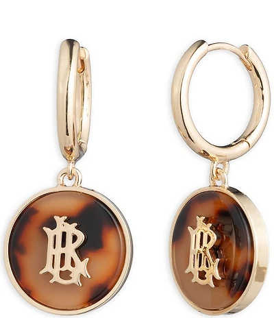 Lauren Ralph Lauren Gold Tone Tortoise Hoop Logo Drop Earrings