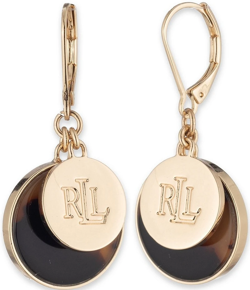 Lauren Ralph Lauren Gold Tone Tortoise Logo Drop Earrings