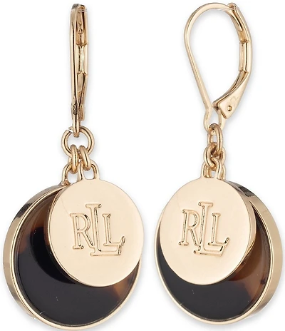 Lauren Ralph Lauren Gold Tone Tortoise Logo Drop Earrings