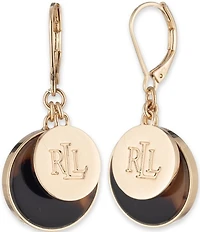 Lauren Ralph Lauren Gold Tone Tortoise Logo Drop Earrings