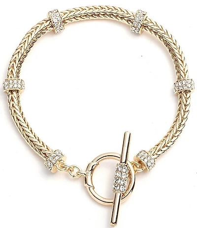Lauren Ralph Lauren Crystal Gold Tone Pave Roundell Flex Line Bracelet