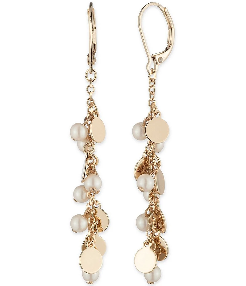 Lauren Ralph Lauren Gold Tone White Pearl Disc Linear Earrings