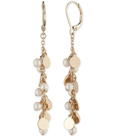Lauren Ralph Lauren Gold Tone White Pearl Disc Linear Earrings