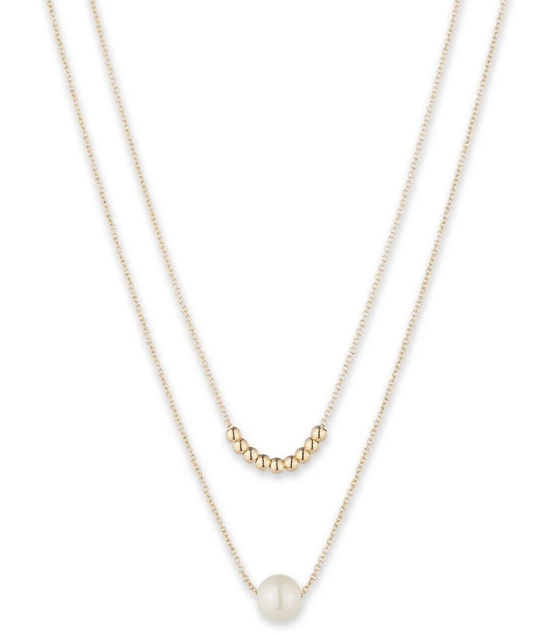 Lauren Ralph Lauren Gold Tone White Pearl Double Row Short Pendant Necklace