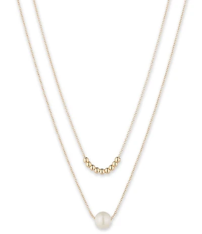 Lauren Ralph Lauren Gold Tone White Pearl Double Row Short Pendant Necklace