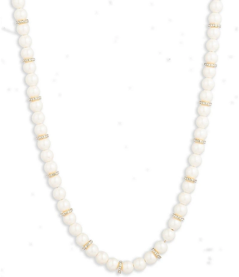 Lauren Ralph Lauren Gold Tone White Pearl Beaded Pave Collar Necklace