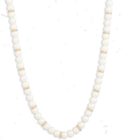 Lauren Ralph Lauren Gold Tone White Pearl Beaded Pave Collar Necklace