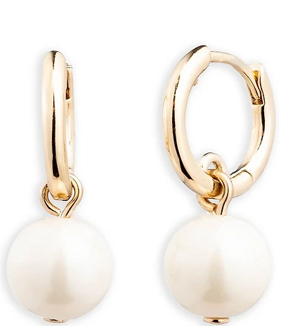 Lauren Ralph Lauren Gold Tone White Pearl Small Hoop Drop Earrings