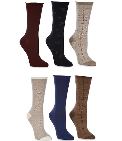 Lauren Ralph Lauren Herringbone Assorted Print Crew Socks, 6-Pack