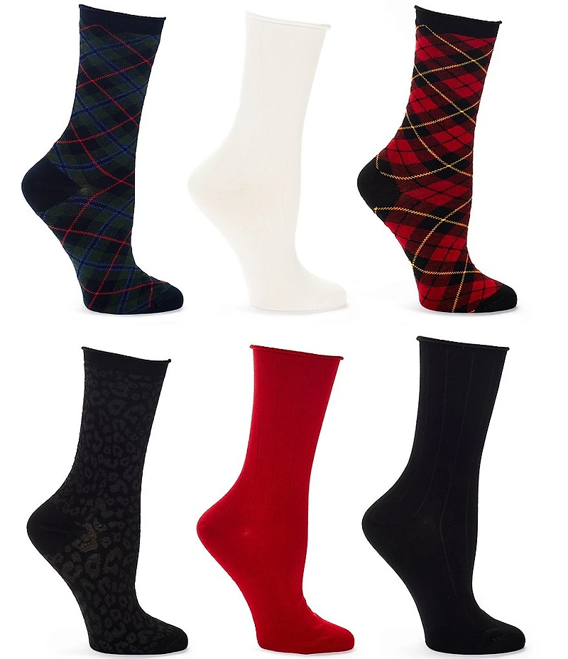 Lauren Ralph Lauren Holiday Plaid Crew Socks, 6 Pack