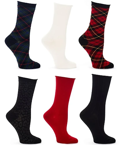 Lauren Ralph Lauren Holiday Plaid Crew Socks, 6 Pack