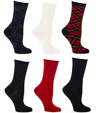 Lauren Ralph Lauren Holiday Plaid Crew Socks, 6 Pack