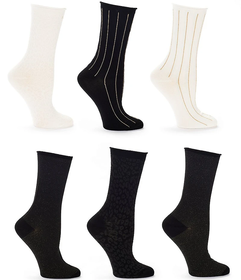 Lauren Ralph Lauren Holiday Shine Animal Print Crew Socks, 6 Pack