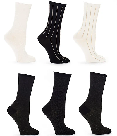 Lauren Ralph Lauren Holiday Shine Animal Print Crew Socks, 6 Pack