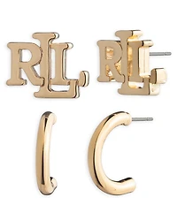 Lauren Ralph Lauren Logo Duo Stud and Huggie Hoop Earrings Set