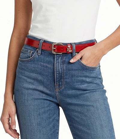 Lauren Ralph Lauren Logo-Keeper Skinny Patent Leather Belt