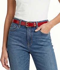 Lauren Ralph Lauren Logo-Keeper Skinny Patent Leather Belt