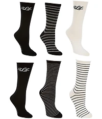Lauren Ralph Lauren LRL Logo Script Striped Crew Socks, 6 Pair Pack