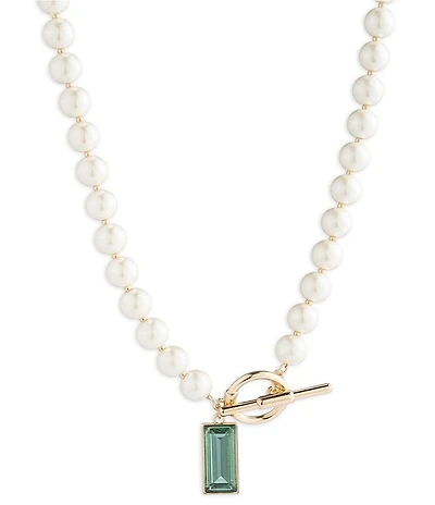 Lauren Ralph Lauren Pearl Toggle Short Rhinestone Pendant Necklace