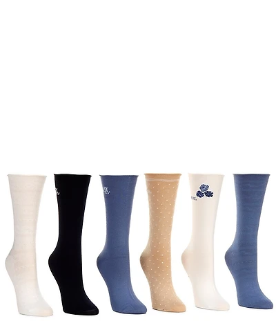 Lauren Ralph Lauren Placed Floral Crew Socks, 6 Pack