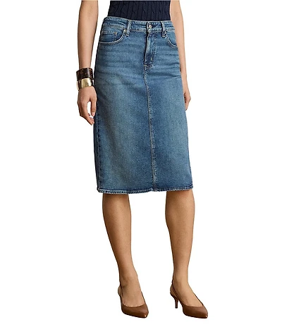 Lauren Ralph Lauren Plus Size Denim Mid Rise Knee Length Pencil Skirt