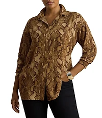 Lauren Ralph Lauren Plus Georgette Print Point Collar Long Sleeve Shirt Dress
