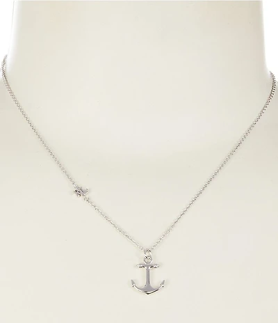 Lauren Ralph Lauren Silver Tone Anchor Short Pendant Necklace