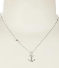Lauren Ralph Lauren Silver Tone Anchor Short Pendant Necklace