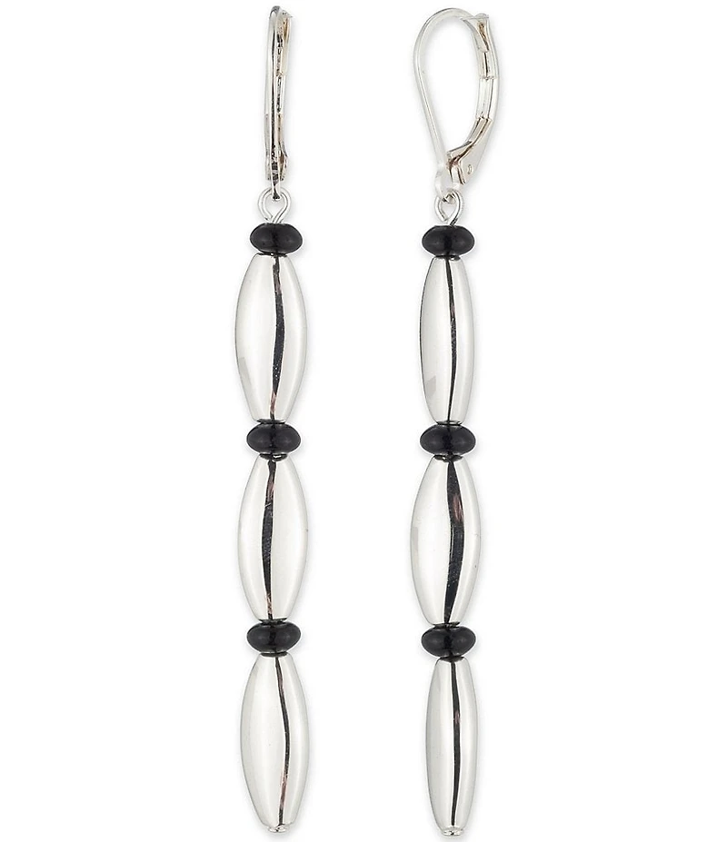 Lauren Ralph Lauren Silver Tone Black Bead Linear Earrings
