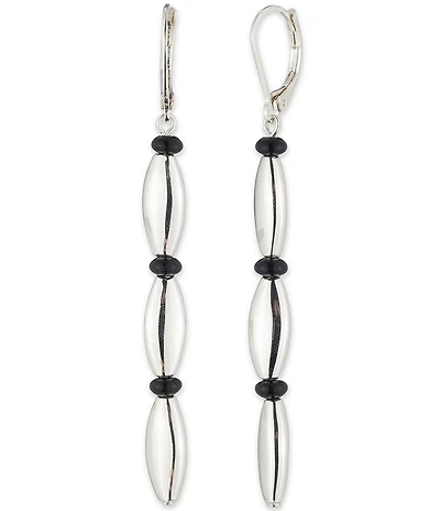 Lauren Ralph Lauren Silver Tone Black Bead Linear Earrings