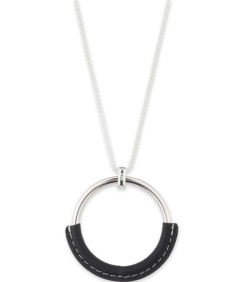 Lauren Ralph Lauren Silver Tone Black Long Pendant Necklace