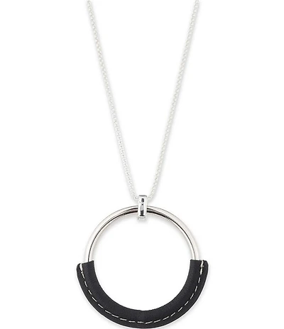Lauren Ralph Lauren Silver Tone Black Long Pendant Necklace