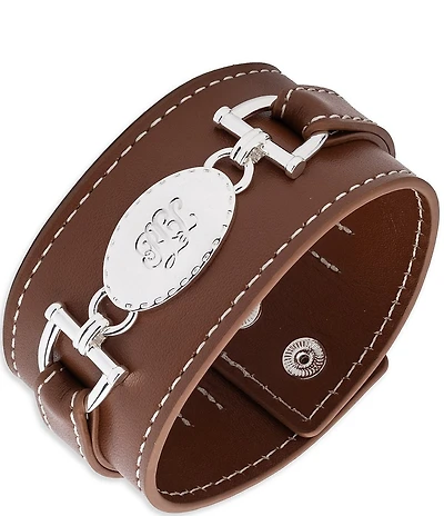 Lauren Ralph Lauren Silver Tone Brown Leather Bit Wrap Line Bracelet