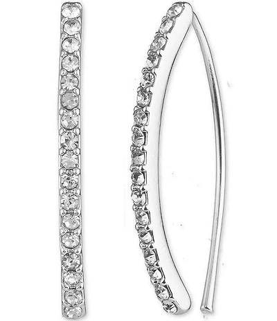 Lauren Ralph Lauren Silver Tone Crystal Thin Pave Threader Earrings