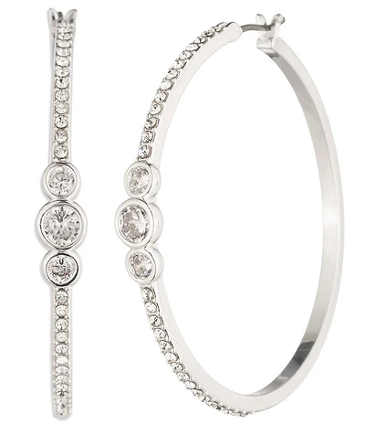 Lauren Ralph Lauren Silver Tone CZ Hoop Earrings