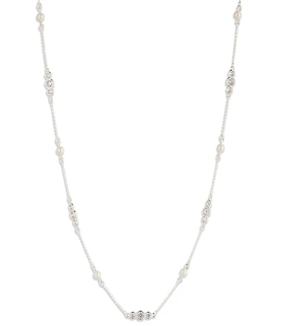 Lauren Ralph Lauren Silver Tone CZ Station Collar Necklace