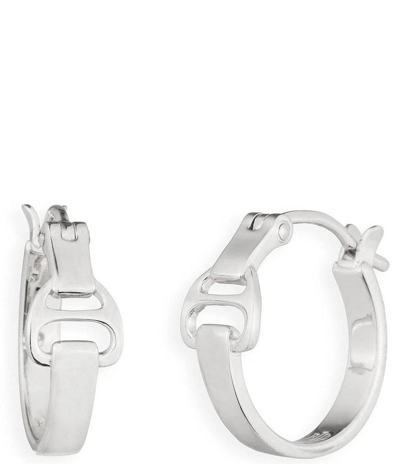 Lauren Ralph Lauren Silver Tone Equestrian Hoop Earrings